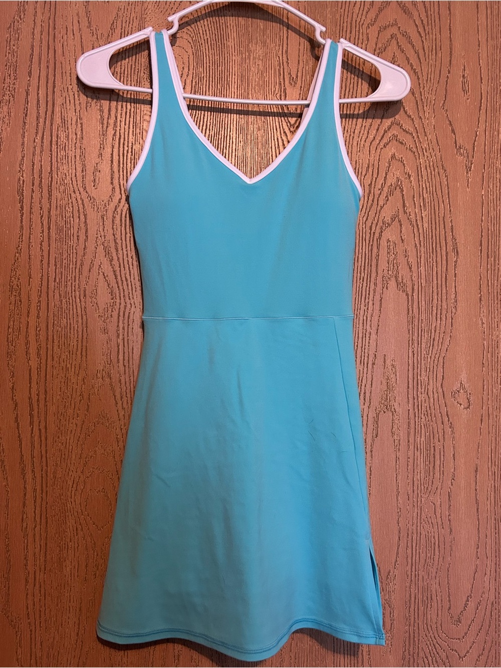 aerie Aqua V-Neck Tank Mini Dress with White Trim